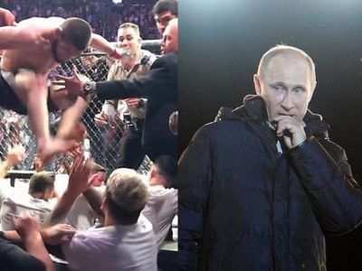 Драка Хабиба Нурмагомедова после боя с Коннором Макгрегором; Владимир Путин (фото 2012 г.) Фото: stuki-druki.com; communitarian.ru