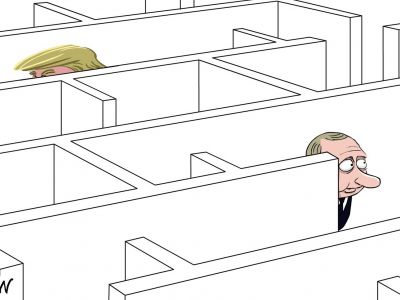 Путин и Трамп: неудачная встреча. Карикатура С.Елкина (к саммиту АТЭС, 2017 г), источники - dw.com, www.facebook.com/sergey.elkin1