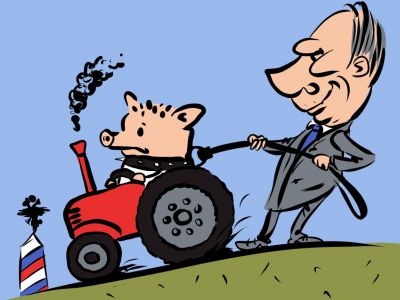 Путин и поросенок Петр. Карикатура: t.me/PetrenkoAndryi